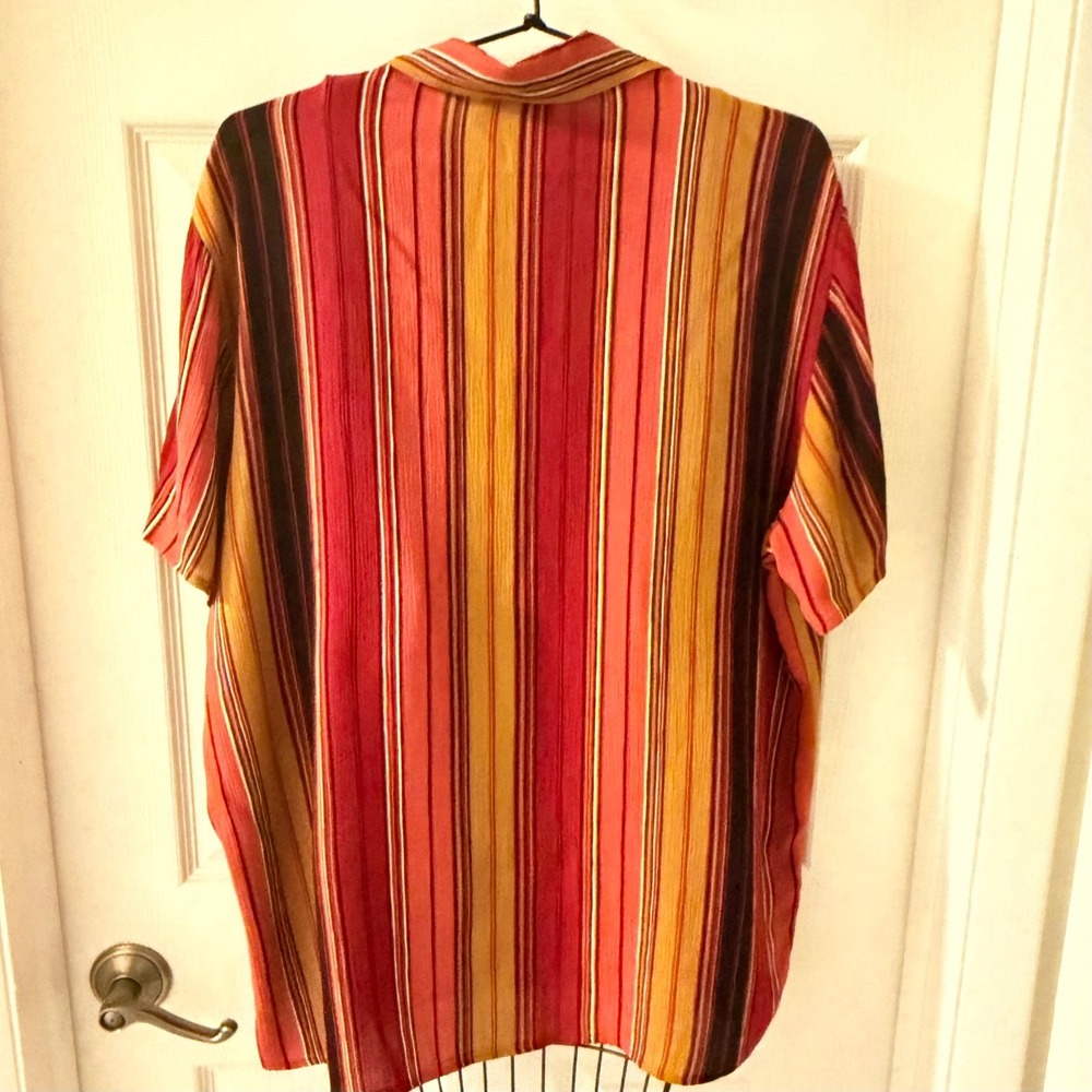 Kathie Lee Collection Red Orange Striped 100% Rayon Button Front Blouse - Picture 3 of 7